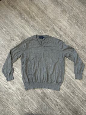 Polo Ralph Lauren Sweater Mens Large Gray 100% Pima Cotton V-Neck Pony Logo